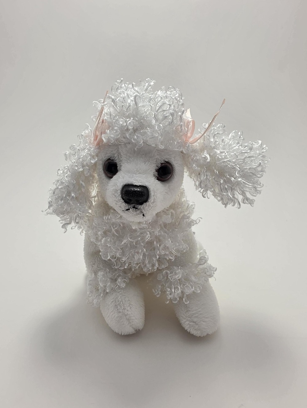 Aurora Vintage White Poodle Dog Stuffed Animal Plush Pink Bows (5 inch)